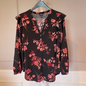 Torrid 2 ruffle blouse popover top shirt black red pink floral v neck feminine